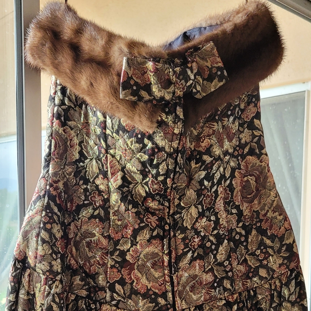 A.J. Bari Brown Gold Real Fur Mink Dress Qedding Ball Gown